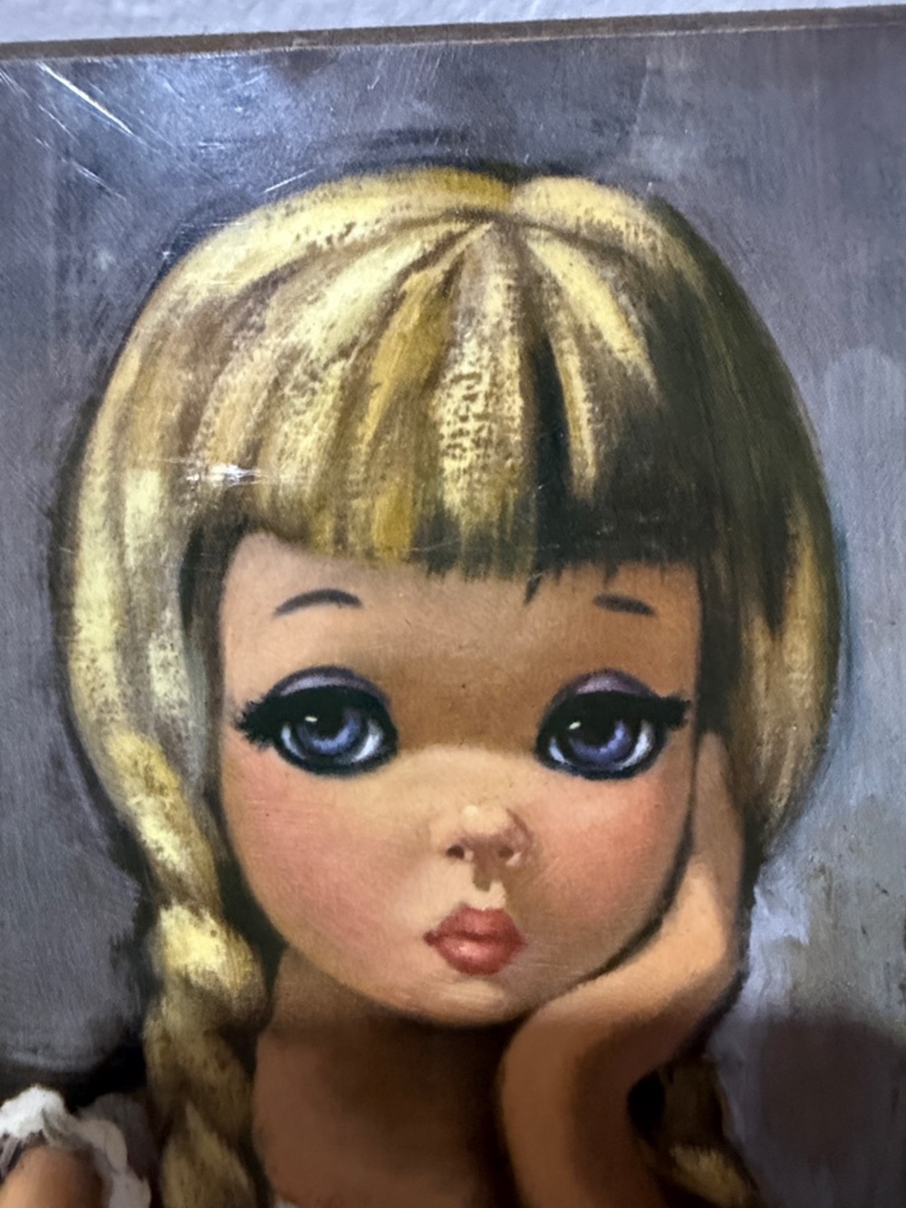 Vintage Lithograph on Board by Eden titled “Pensive. “Big Eye” 60’s style. - Picture 10 of 12